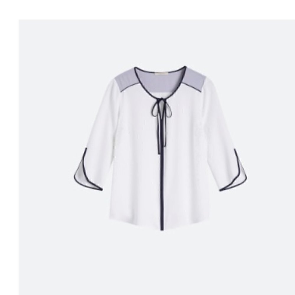 Women's Tie Neck Blouse White Gray & Black Size M NWOT - Picture 1 of 4